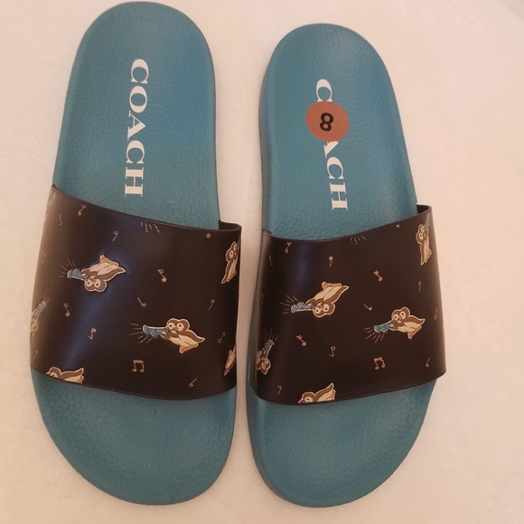 Wmns sz 8 COACH Udele Bird Printed Water Resistant Pool Slides - Picture 4 of 7